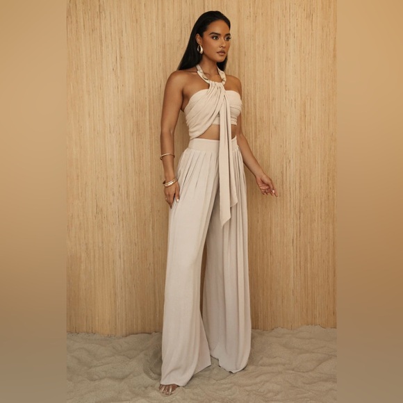 NWT jluxlabel beige After Sunset Pleated Pants - Picture 3 of 6